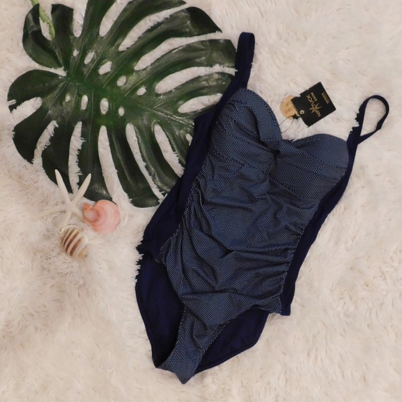 Bond Eye Other - NWT BOND EYE Sz 8 NIP TUCK Maillot Navy Polka Dot